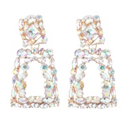 (AB color) occidental style color glass diamond diamond hollow ear stud earring flowers