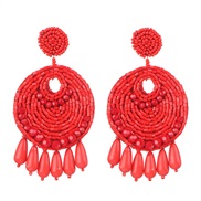 ( red) occidental style geometry crystal beads ethnic style ear stud personality