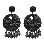 ( black) occidental style geometry crystal beads ethnic style ear stud personality