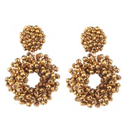 ( Gold) occidental style geometry crystal beads ethnic style ear stud personality