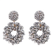 ( Silver) occidental style geometry crystal beads ethnic style ear stud personality