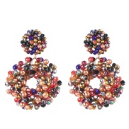 ( Color) occidental style geometry crystal beads ethnic style ear stud personality