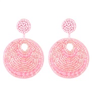 ( Pink) occidental style geometry crystal beads ethnic style ear stud personality