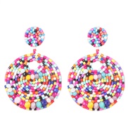 ( Pink) occidental style geometry crystal beads ethnic style ear stud personality