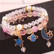 Korean style fashion  concise all-Purpose more elements pendant flower crystal glass fashion Double layer personali