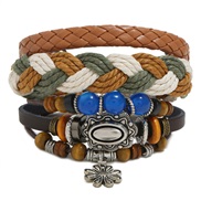 occidental style beads Cowhide braceletdiy three retro rope weave bracelet
