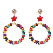 (  Five pointed star ) ethnic style Bohemia color geometry ear stud heart-shaped Five-pointed star earrings woman
