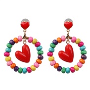(  heart shaped  Color) ethnic style Bohemia color geometry ear stud heart-shaped Five-pointed star earrings woman