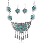 ( Silver)occidental style fashion retro Bohemian style Alloy embed turquoise necklace clavicle chain