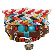 retro rope weave braceletdiy three bracelet lady beads Cowhide bracelet