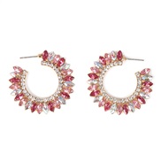 ( Pink) occidental style personality exaggerating sun flower ear stud hollow retro woman earrings