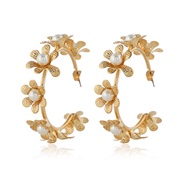 ( Gold)occidental style  temperament all-Purpose flowers lady ear stud  color Pearl circle circle Earring earring