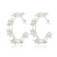 ( Silver)occidental style  temperament all-Purpose flowers lady ear stud  color Pearl circle circle arring earring
