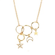 ( Gold)original new Korean style brief hollow more circle star Moon clavicle chain pendant necklace womannecklace