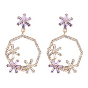 (purple) occidental style geometry color glass diamond diamond hollow ear stud earring flowers