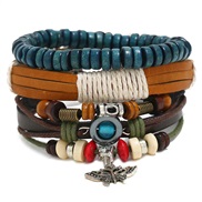 occidental style beads Cowhide bracelet retro weave real leatherdiy three bracelet