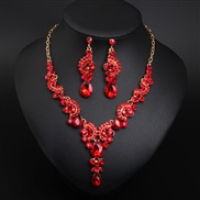 ( red)occidental style crystal brief gem necklace earrings set bride