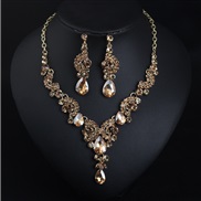 ( yellow)occidental style crystal brief gem necklace earrings set bride