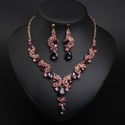 (purple)occidental style crystal brief gem necklace earrings set bride