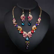 ( Color)occidental style crystal brief gem necklace earrings set bride
