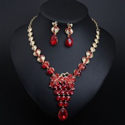 ( red)  occidental style crystal gem necklace earrings set banquet woman