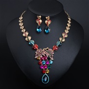 ( Color)  occidental style crystal gem necklace earrings set banquet woman