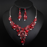 ( red)  occidental style color flowers gem necklace earrings set banquet bride woman