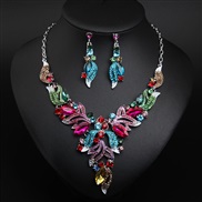 ( Color)  occidental style color flowers gem necklace earrings set banquet bride woman
