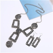 ( anti silver)occidental style exaggerating brief geometry carving retro necklace earrings set