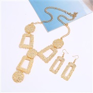 ( Gold)occidental style exaggerating brief geometry carving retro necklace earrings set