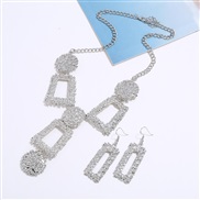 ( Silver)occidental style exaggerating brief geometry carving retro necklace earrings set