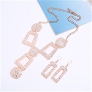 ( Rose Gold)occidental style exaggerating brief geometry carving retro necklace earrings set