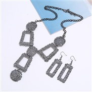 ( Gun black)occidental style exaggerating brief geometry carving retro necklace earrings set