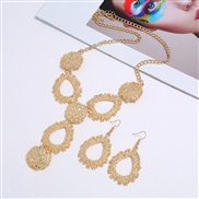 ( Gold)occidental style exaggerating personality geometry drop Metal necklace earrings set