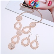 ( Rose Gold)occidental style exaggerating personality geometry drop Metal necklace earrings set