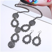 ( Gun black)occidental style exaggerating personality geometry drop Metal necklace earrings set