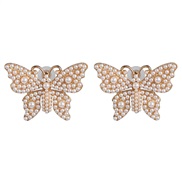 (Rice white )UR fashion Pearl earrings Korean style beautiful butterfly ear stud temperament arring