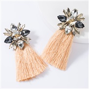( Gold)occidental style exaggerating diamond glass diamond flowers long style tassel earrings woman temperament Bohemia 