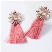 ( Pink)occidental style exaggerating diamond glass diamond flowers long style tassel earrings woman temperament Bohemia 