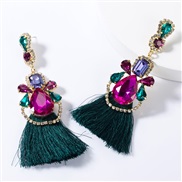 ( green)occidental style exaggerating drop multilayer diamond Rhinestone glass diamond tassel earrings woman retro tempe