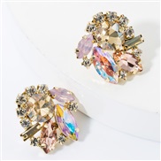 ( Pink)fashion colorful diamond glass diamond Rhinestone super fully-jewelled occidental style earrings woman occidental