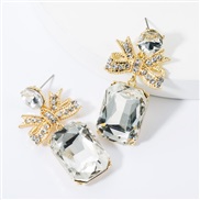 ( white)occidental style exaggerating multilayer Alloy bow square diamond glass diamond earrings high-end super temperam
