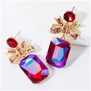 ( red)occidental style exaggerating multilayer Alloy bow square diamond glass diamond earrings high-end super temperamen