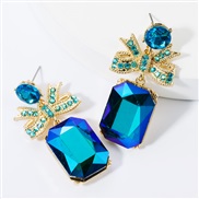 ( blue)occidental style exaggerating multilayer Alloy bow square diamond glass diamond earrings high-end super temperame