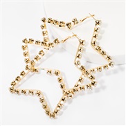 ( Gold)creative fashion Alloy diamond Rhinestone hollow Five-pointed star earrings woman occidental style exaggerating b