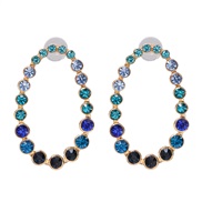 ( blue)all-Purpose retro ear stud hollow Oval embed fully-jewelled temperament woman earrings occidental style Korean st