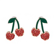 ( red)UR personality cherry ear stud high-end fashion embed Rhinestone earrings all-Purpose