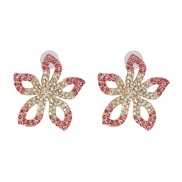 ( Pink)UR fashion flowers ear stud high-end Rhinestone gradual change color earrings arring