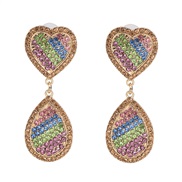 ( Color)UR Double Peach heart Rhinestone earrings glass diamond earring