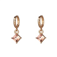 ( Pink)Korea geometry square diamond gem earring buckle ear stud woman temperament all-Purpose flash diamond